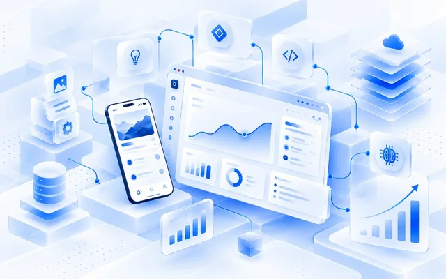 Digital product system connecting strategy, design, development, and growth.