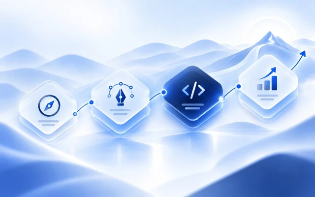 Digital product workflow from strategy through development and growth.