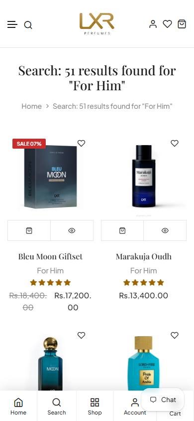 LXR Perfumes product experience - 012 Search Type Product Options Fields Title Vendor Product Type Variants