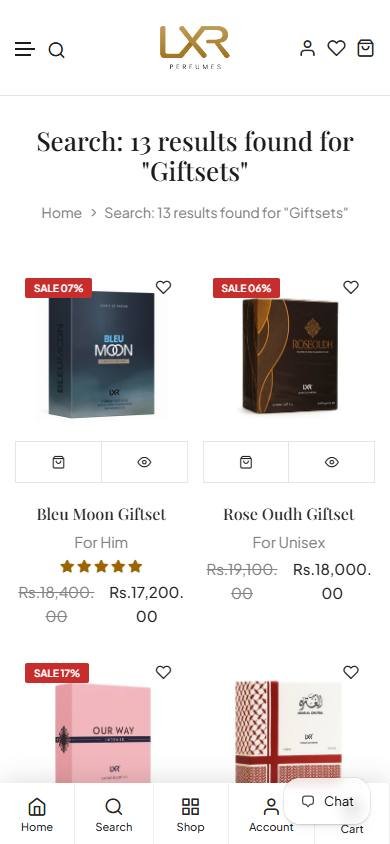 LXR Perfumes product experience - 015 Search Type Product Options Fields Title Vendor Product Type Variants