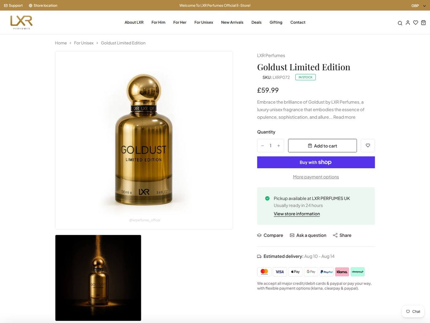 LXR Perfumes evidence thumbnail - Goldust product page