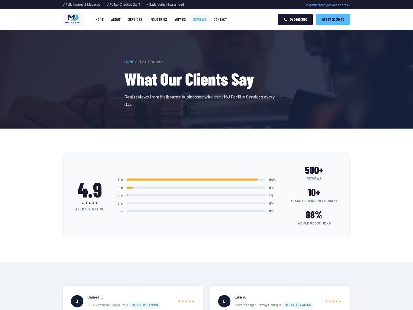 MJ Facility Services - Testimonials