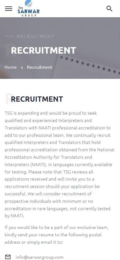The Sarwar Group product experience - 011 Recruitment Html Mobile