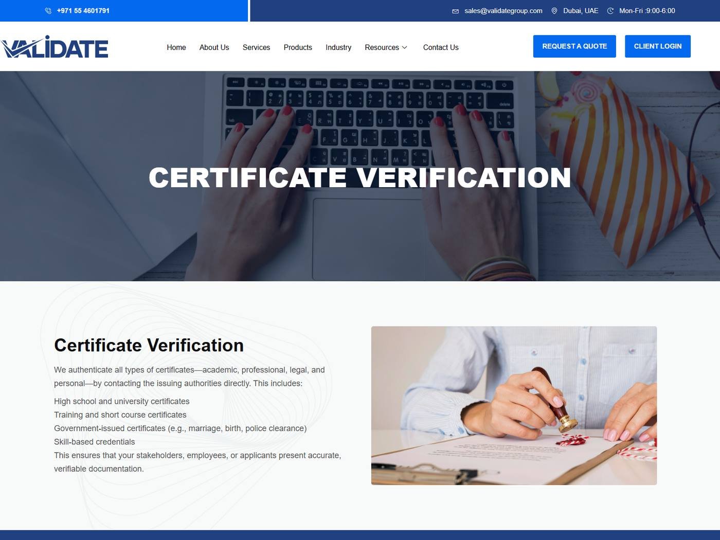 VALIDATE Group - Certificate verification