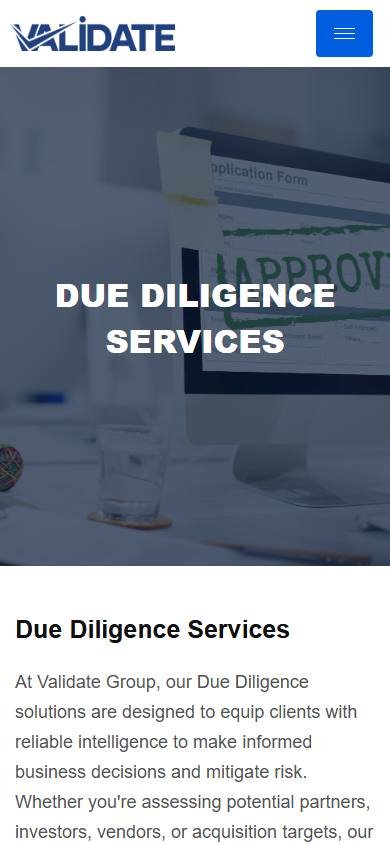 VALIDATE Group product experience - 015 Due Diligence Services Mobile
