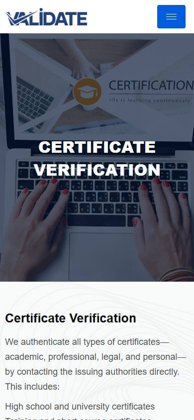 VALIDATE Group - Mobile certificate verification