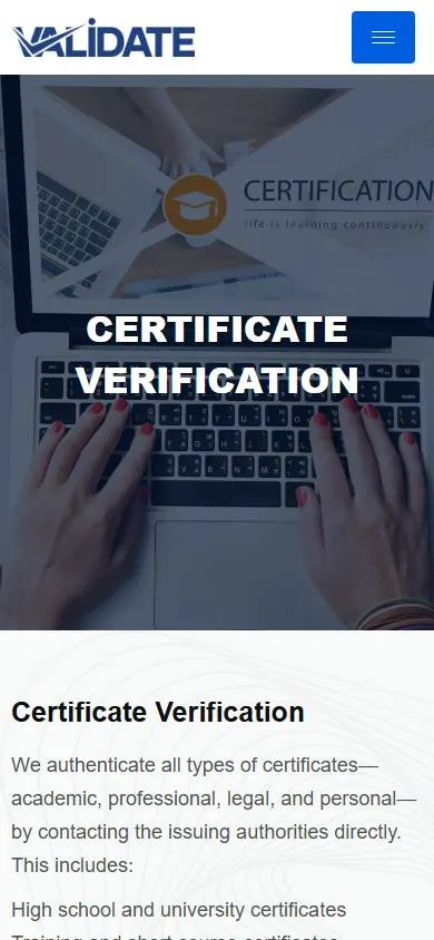 VALIDATE Group — Mobile certificate verification