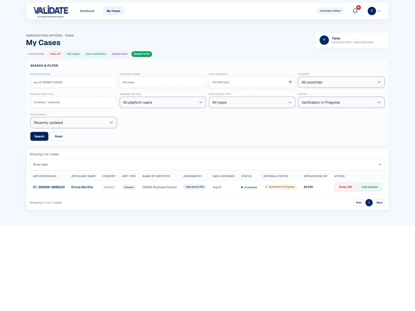 Mohesr Degree Platform — Verifier case status