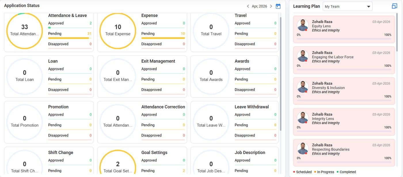People-i Enterprise HRMS product experience - Dashboard Learning Calendar Weekly 2