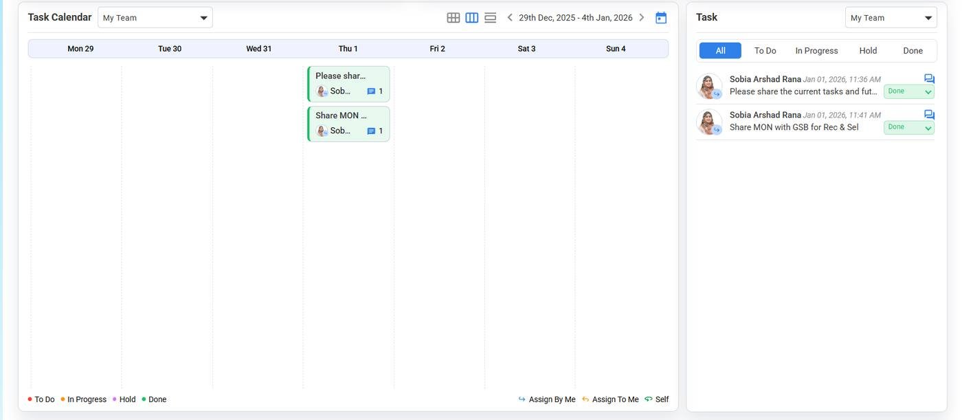 People-i Enterprise HRMS product experience - Dashboard Task Calendar Weekly 1