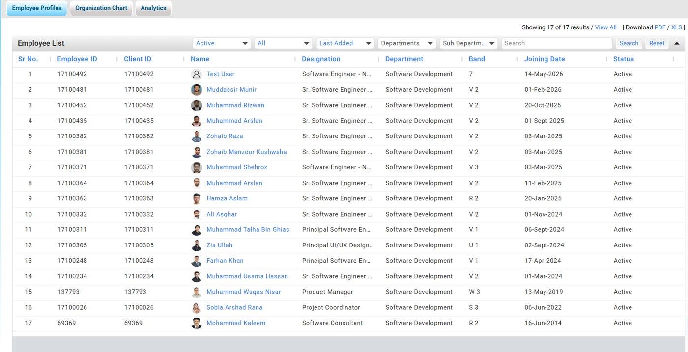 People-i Enterprise HRMS evidence thumbnail - Employee profile list