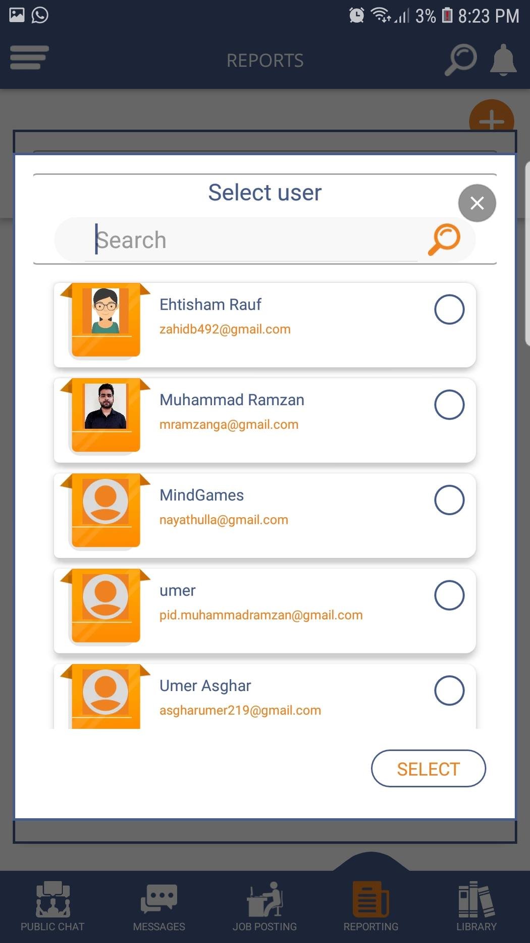 ChatTeach product experience - Select User